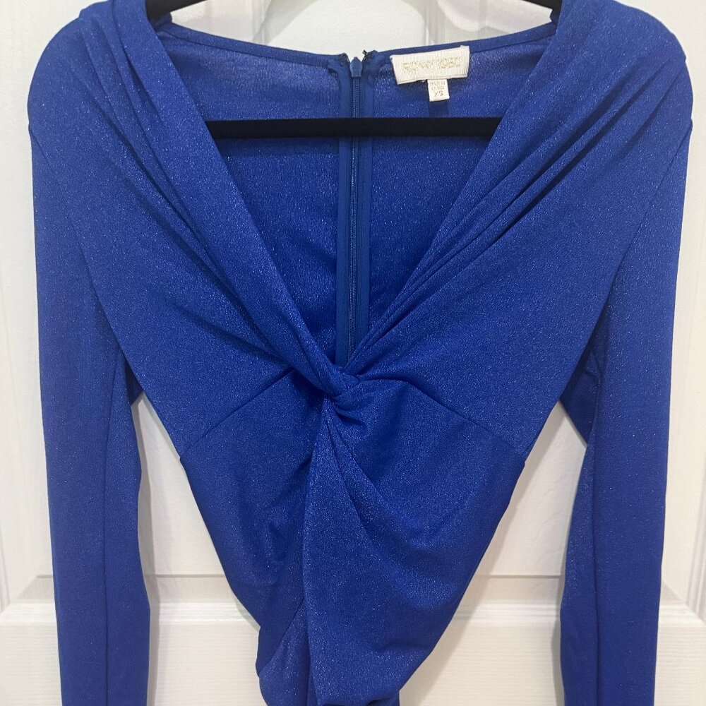 RONNIE KOBO LARA TWIST METALLIC ROYAL BLUE JERSEY DRESS